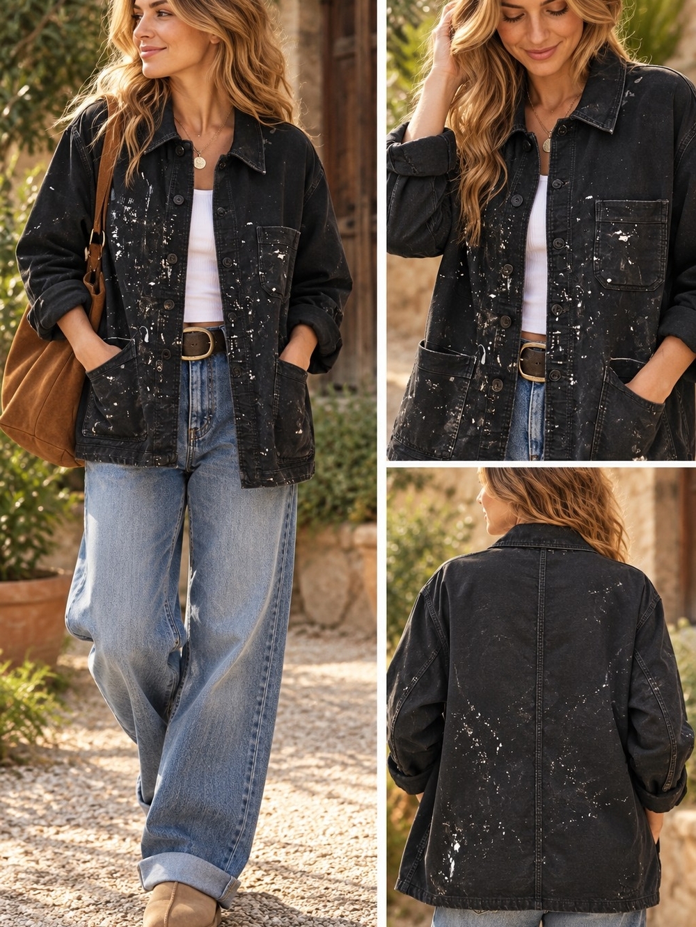 Women's Black Paint-Splatter Denim Jacket